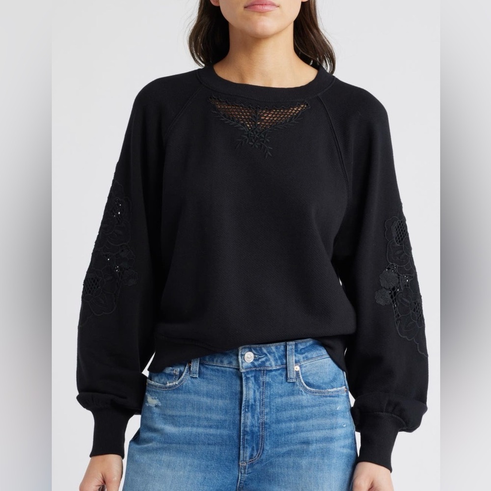 PAIGE Yolanthe Black Embroidered Cotton Sweatshirt